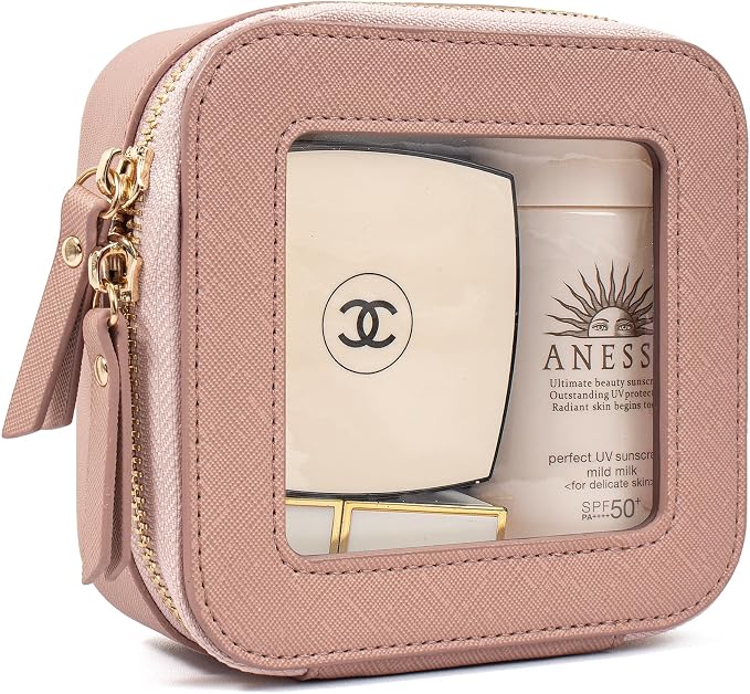 KOTORA Small Makeup Bag for Purse Cute Travel Makeup Bag Clear Cosmetic Bag with Zipper, Car Make Up Bag Organizer Storage Traveling Car Accessories Travel Essentials for Women (Mini Nude Pink) by KOTORARetroleatherGoods
