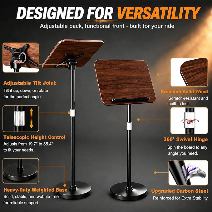 Large Adjustable Car Desk with Premium Solid Wood Tabletop, Tilt & 360° Swivel Portable Workstation, Height Adjustable Mobile Car Desk for RV, Home Office, Reading, Gaming and Writing - Image 3