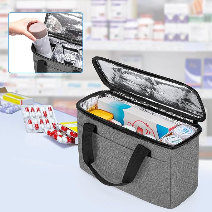 Trunab Insulated Medicine Storage Bag Travel Pill Bottle Organizer,Grey | Medication Bag for Prescription, Insulin, Supplements or Medical Supplies,Bag Only - Image 5