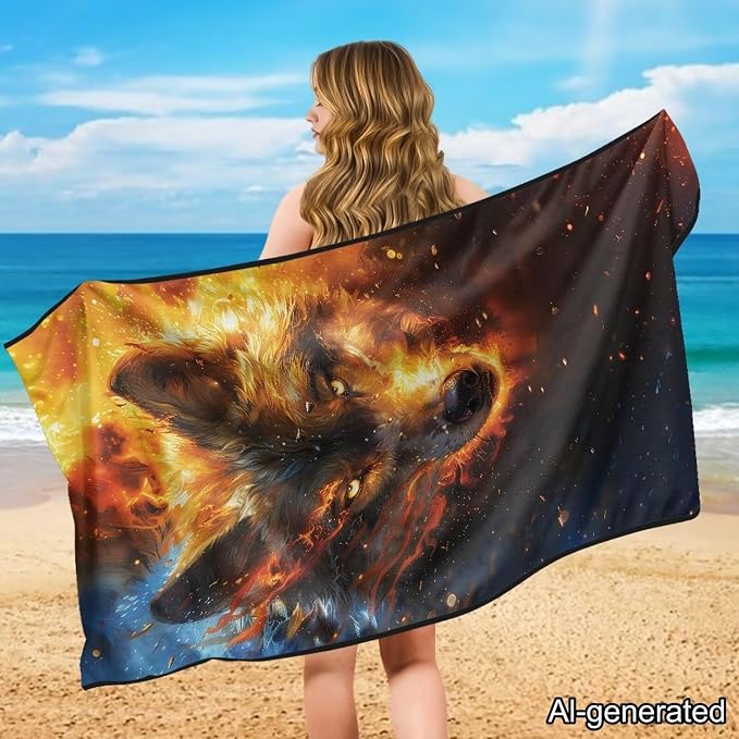 Horeset Wolf Flame Car Seat Towel Cover Soft Car Seat Protection Front Seats Automotive Protector Sports Car Towel Mat for SUV Trucks Cars Sedan Van - Image 4