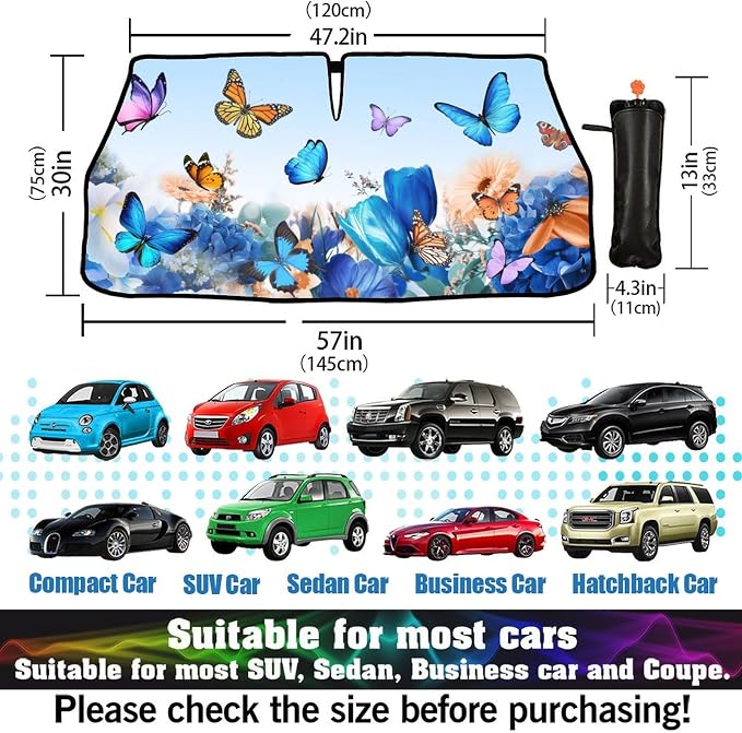 Butterfly Print Car Sunshade Umbrella Floral Windshield Sun Shade for Car Retractable Umbrella Sunshades for Front Window Butterflies Sun Shades Cover Visor Portector Block UV Rays - Image 6