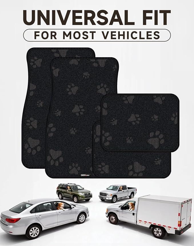 Cute Embroidered Dog Paw Car Floor Mats for Pet Lovers, Universal Fit All Weather Car Mats with Anti-Slip Nibbs Backing, Carpet Floor Mats for Cars, Trucks & Sedans, Full Set of 4 (Gray Paw) - Image 7
