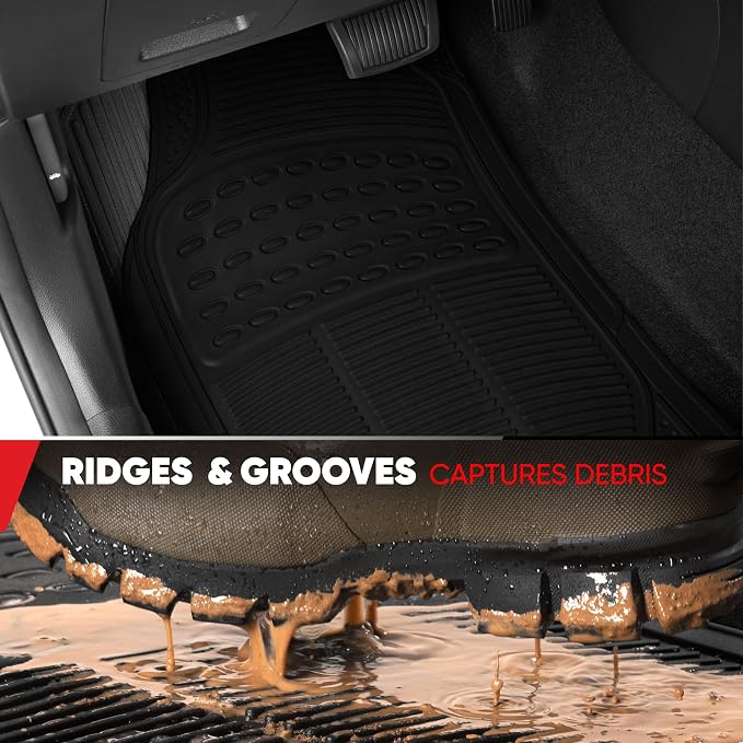 BDK Proliner All Weather Rubber Auto Floor Mats and Trunk Cargo Liner - Trim to FIt Front & Rear Heavy Duty Set Fit for Car SUV Van and Truck, 4 Piece, Black - Image 6