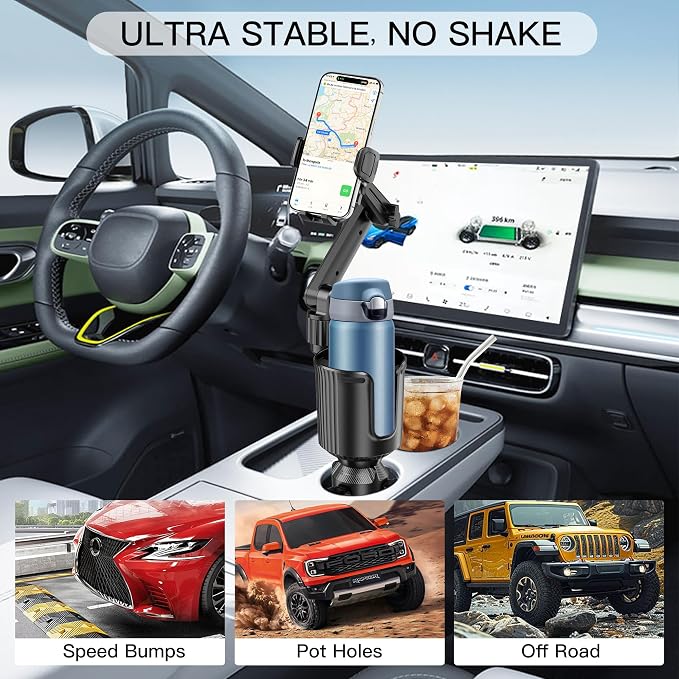 Cup Phone Mount for Car, Cup Phone Holder [2026 Upgraded] 20.5" Height Long Arm Phone Mount for Your Car/Truck/SUV Fit All 4.0-7.0in Smartphones iPhone, No Shake Design - Image 2