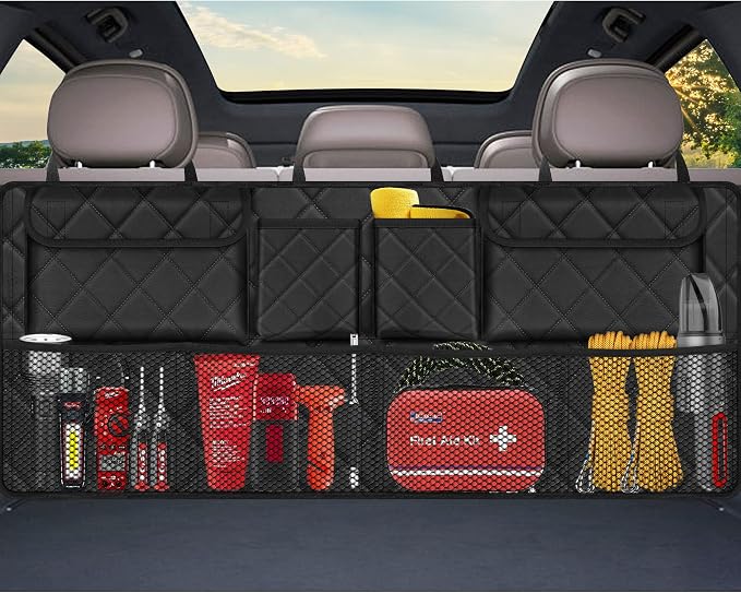 Femuar Car Trunk Organizer, Large Capacity Backseat Trunk Organizer (42"*18"), Collapsible Car Storage Bag with 8 Pockets, SUV/MPV/Truck - Black by GuangzhouTailinTechnologyCo
