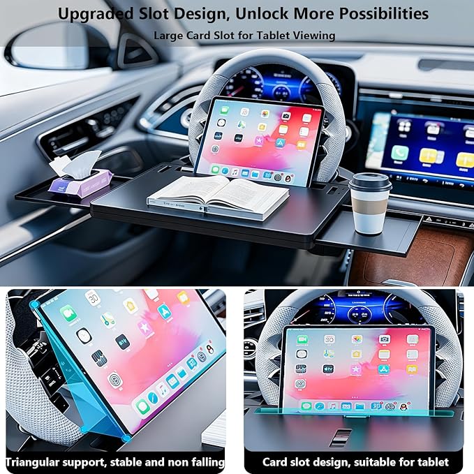 Steering Wheel Tray, 80% Extra-Large Telescoping Car Desk for Laptop, Multi-Functional Car Table for Eating & Working, Portable Car Desk, Compatible with Most Cars, SUVs, Trucks - Image 3