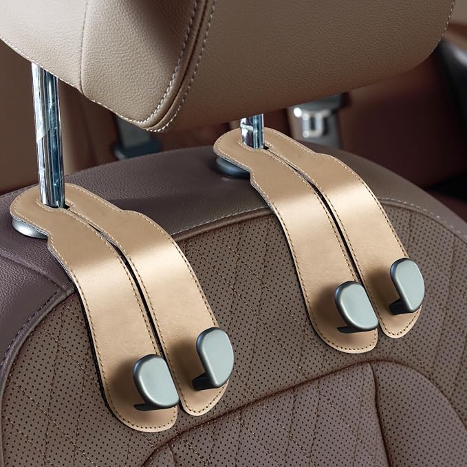 CoBak Extra Wide Car Seat Back Hooks, Premium Stitched Leather Headrest Hangers with Wide Slot Structure, Universal for Any-Width Purses, Handbags, Bags (2 Pack), Gold by PopulartabletcasebrandWegivepeoplethebestdesignofprotectingvariouselectronicdevices