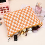 SOIDRAM 2 Pieces Makeup Bag Large Checkered Cosmetic Bag Capacity Canvas Mix Travel Toiletry Bag Organizer Cute Makeup Brushes Aesthetic Accessories Storage Bag for Women, Yellow checkered - Image 6