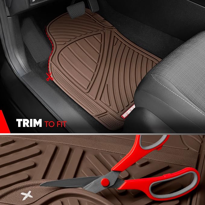 Motor Trend FlexTough Performance All Weather Rubber Car Floor Mats - 3 Piece Floor Mats Automotive Liners for Cars Truck SUV, Heavy-Duty Waterproof (Brown) - Image 3