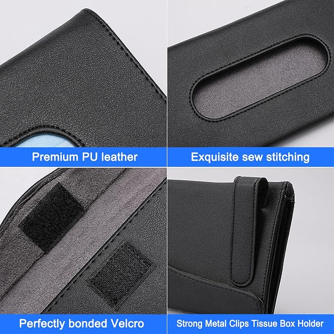 Car Tissue Holder, 2 Pack Sun Visor Napkin Holder, Premium PU Leather, Car Mask Holder for Sun Visor Vehicle, with Tissue Refill, Black&Beige - Image 5