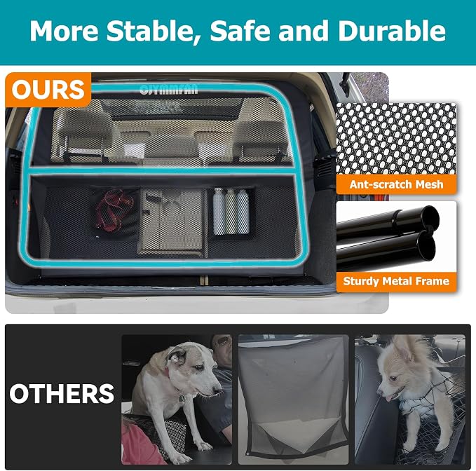 Dog Barrier for Car Back Seat & Cargo Area with Wider Coverage, Universal Fit for Car, SUV & Truck, Dog Car Divider with Chew-Proof Transparent Net and Sturdy Metal Frame for Backseat & Trunk - Image 5