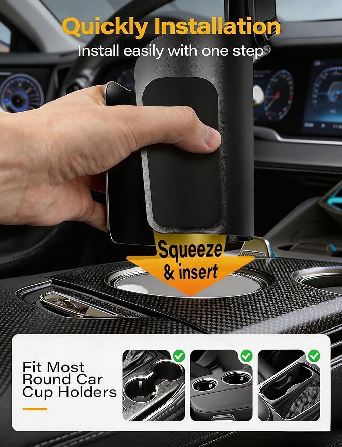Cup Holder Phone Holder for Car, Car Phone Mount for Your Car | 360°Rotation Cell Phone Holder Mount for Car, Universal Cup Holder Phone Holder Compatible with iPhone & Smartphones - Image 5