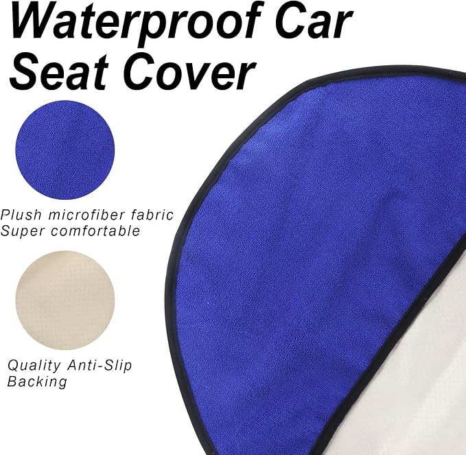Sweat Towel Car Seat Cover Protector Front Seats for Gym Workout, Running, Swimming, Beach and Hiking, Waterproof Universal Seat Cover for Car, Trucks, Van & SUV (1, Pure Blue, Front) - Image 4