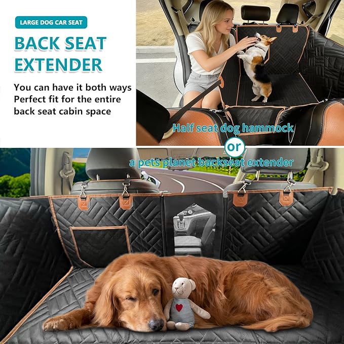 Convertible Dog Car Seat Cover for Back Seat Hard Bottom 400lb Waterproof | Full & Half Seat Dog Hammock,Built-in Seat Anchor Mesh Window,Heavy-duty Hard Bottom 400lb Capacity,Suitable for Most Car SUV - Image 3