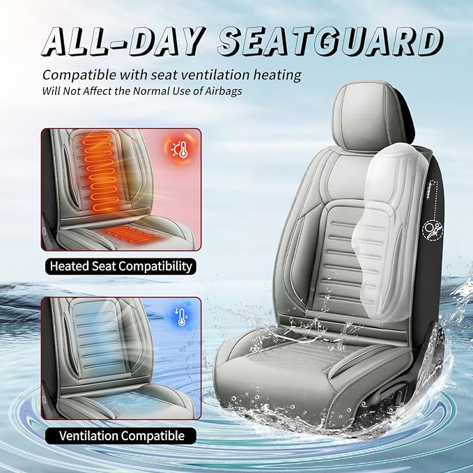 Fit Venza Car Seat Covers for Toyota Venza 2009-2025 2026 -Premium Leather, Waterproof，Breathable，All-Weather Seat Cushion Protecto & Airbag Compatible, Full Set Gray - Image 4