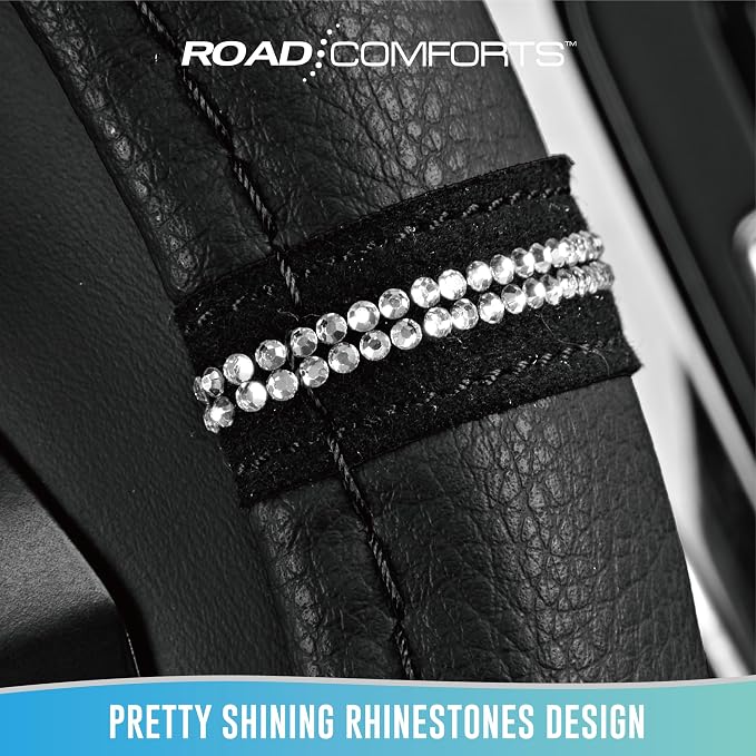 Road Comforts Leopard Steering Wheel Cover for Women, Cute Anti-Slip Microfiber Leather, Universal Fit 14.5-15 Inch Round Steering Wheel - Black - Image 5