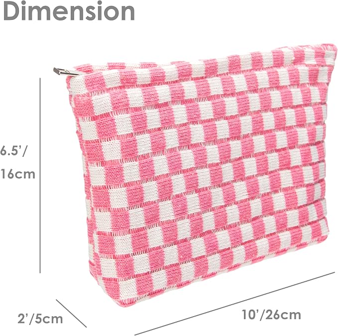 PAZIMIIK Checkered Makeup Bag for Purse, Small Flat Cosmetic Pouch,Pink | Cute Zipper Makeup Organizer for Women, Travel Essentials, Toiletries, Makeup Brushes, Beauty Accessories&Bridesmaid Gifts - Image 5