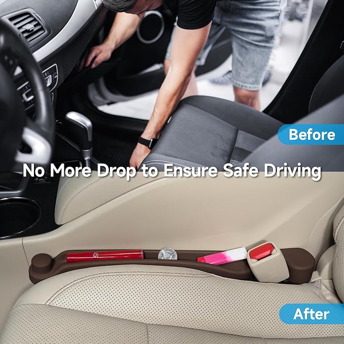 Givifive Car Seat Gap Filler Organizer 2Pack Soft Foam 3IN1 Multifunctional | Seat Side Gap Strip with Slot & Hook Universal Fit Car SUV Truck Fill The Gap Between Seat & Console (Standard Dark Brown) - Image 2