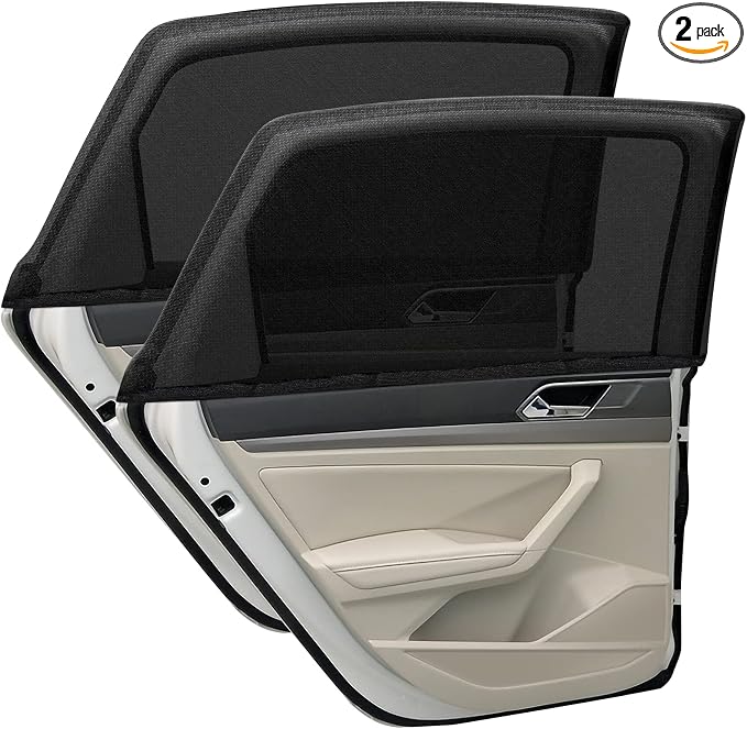 Car Window Shades for Baby, 2 Pack Universal Sun Shade for Kids Adults Pet, Mesh Covers Rear Side for Car Windows, UV Rays & Privacy Protection (42"x20") by LSTRAGY