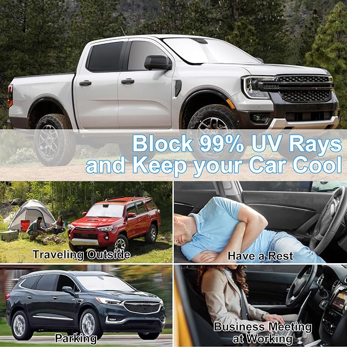 3PCS Car Window Shades Front Windshield Sun Shade Foldable Window Shade Custom Fit for Ford Ranger 2019-2024 Accessories Car Shades for Front Windows Anti-UV Rays Block Heat - Image 6