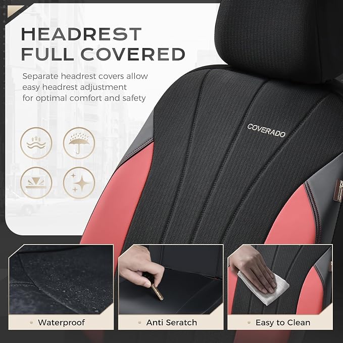 Coverado Seat Covers 2-Pack, Waterproof Car Seat Covers, PU Leather & Breathable Mesh Seat Protectors, 2 Seats Automotive Seat Covers, Universal Fit for SUVs, Trucks, Sedans - Image 7