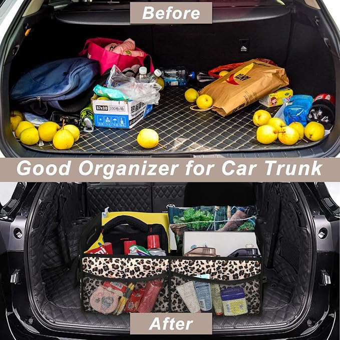 Deosk Trunk Organizer for SUV, Car Organizers and Storage with Reinforced Handles, Car Accessories for Women/Men - Large, Leopard Print - Image 5