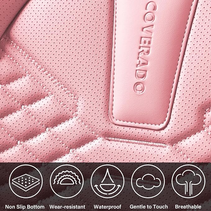 Coverado Seat Covers Full Set, Waterproof Nappa Leather Seat Covers for Cars, 5 Seats Universal Car Seat Protectors, Black and Pink Leather Car Seat Covers Car Seat Cushions Fit for Most Cars - Image 9