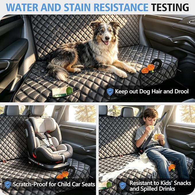 Pet Bench Seat Covers for Crew Cab Trucks,PU Leather Truck Back Seat Cover | Heavy Duty, for F150/Chevrolet Silverado/Ram1500/GMC Sierra/Toyota, Under Child Car Seat, with Storage Pockets, Waterproof - Image 3