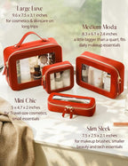 Clear Toiletry Bag 2 Pack, Travel Makeup Bag Medium and Large Red | Structured Clear Cosmetic Case with Zipper, Car Essential Organizer Bag for Women, Waterproof PU Leather, Wide Open Portable - Image 8