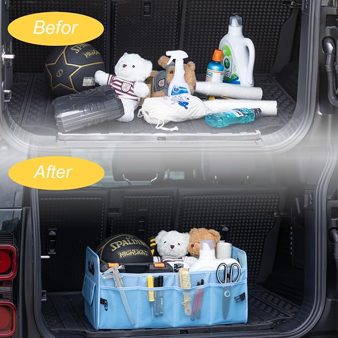 Car Trunk Organizer, Collapsible Car Organizers and Storage Light Blue | Sturdy, Large Capacity, Clean Decor, Multi Compartment Container Box, Adjustable Car Accessories for SUV Sedan Truck - Image 7