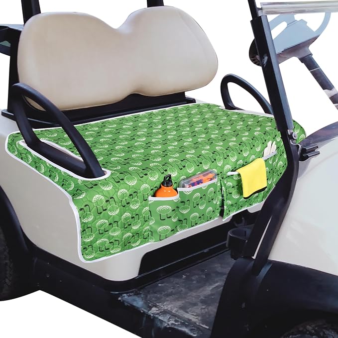 PGmoon Golf Cart Seat Covers with 4 Front Pockets & Nonskid Bottom | Universal Golf Cart Seat Towel Blanket Fits for EZGO, Yamaha, Club Car and More 2 Person Seats Golf Carts by PGmoon