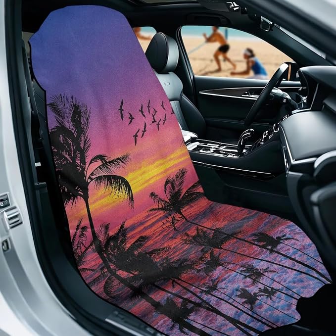 Palm Tree Car Towel Seat Cover Breathable Soft Car Seat Cover Protector Washable Cars Accessories Easy to Store for Trucks, SUVs, Sedans - Image 2