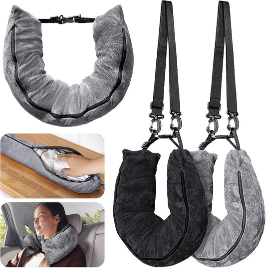2Pack Stuffable Travel Pillow for Extra Luggage, Velvet Travel Neck Pillow with Adjustable Neck Size, Fits About 6 T-Shirts Travel Essentials Multifunctional Sleeping Rest Cushion by Eppyyo
