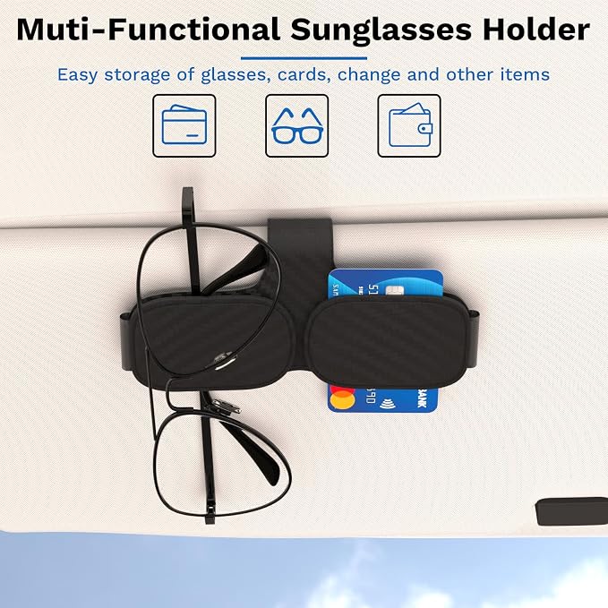 BFXM Sunglass Holder for Car, Double Clip Magnetic Leather | Sunglasses Holder Eyeglass Hanger Clip for Car Visor, Cars Sun Visor Ticket Card Clip - Image 4