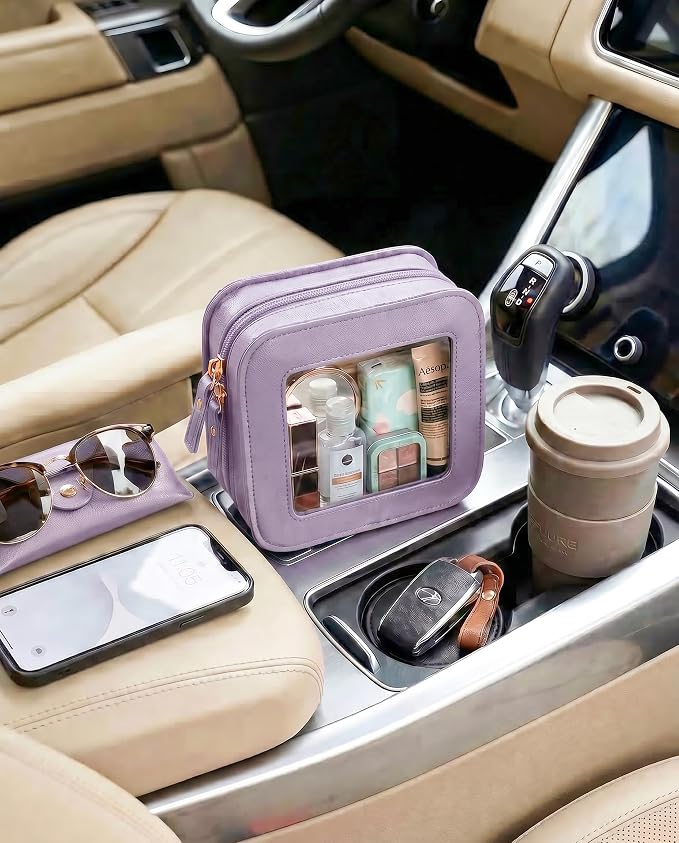 Mini Clear Makeup Bag - Cute Square Cosmetic Pouch for Travel Essentials with Zipper - For Women & Girls (Square, Purple) - Image 5