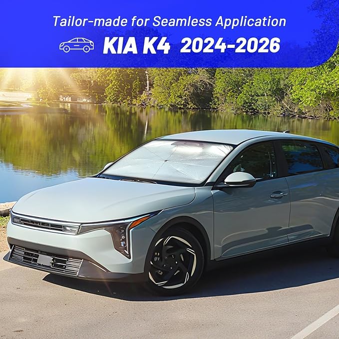 Windshield Sun Shade Umbrella for Kia K4 2024-2026, Foldable Front Window Sunshade with 360° Rotating Shaft, Custom Fit Car Shades for K4 Accessories with UV & Heat Protection - Image 3