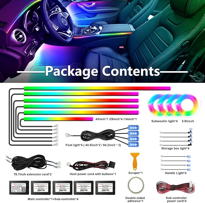 Dreamcolor Acrylic Car Interior Led Kit, Car Accessories 22 in 1 RGB Car Ambient Lighting Kits with APP Control and 213 Color Modes, Multicolor RGBW Neon Car LED Strip Lights with Music Mode - Image 5