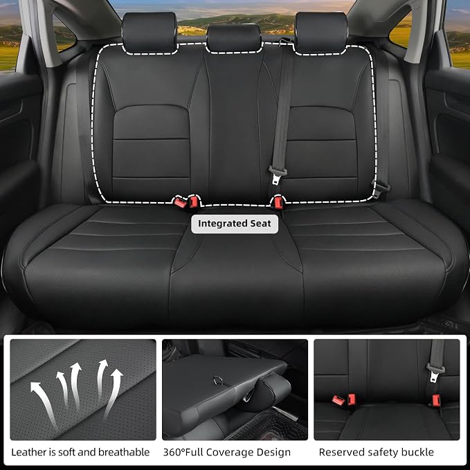 Lolcar Custom Fit Civic Seat Cover Full Set for Honda Civic 4 Door Sedan-Only (Sport 2022 2023 2024) & (LX 2022-2026),5-Seats Full Set,Leather Seat Protector(Black) - Image 3