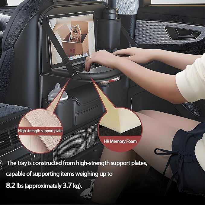 2 Pack Universal Foldable Car Backseat Organizer with Table Tray, Car Seat Back Protector with Touch Screen Phone Holder, Premium Leather Kick Mats with Storage Pockets Tissue Holder (Brown) - Image 3