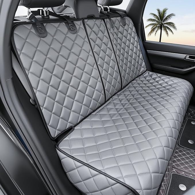 Dog Car Seat Cover for Back Seat,Leather Back Seat Cove,Stnd | Grey,PU,Waterproof,Nonslip,Anti-Scratch,Rear Dog Seat Covers Fit Middle Armrest for Most Vehicles,SUVs,Small Trucks by Unknown
