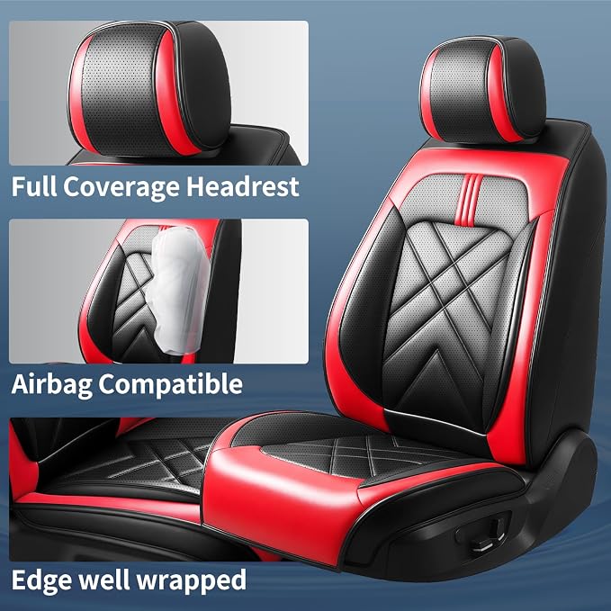 Seltos Car Seat Covers Custom Fit for Kia Seltos 2021-2025 2026, Full Coverage Leather Waterproof Breathable Seat Covers, Automotive Seat Protectors, Airbag Compatible(2 Front Seats, Red Black) - Image 2
