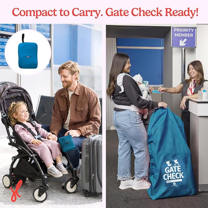 J.L. Childress Gate Check Travel Bag for Single & Double Strollers DLX Blue | AirTag compatible Gate Check Bag with shoulder straps keeps strollers protected & identifiable when airport gate checking - Image 7