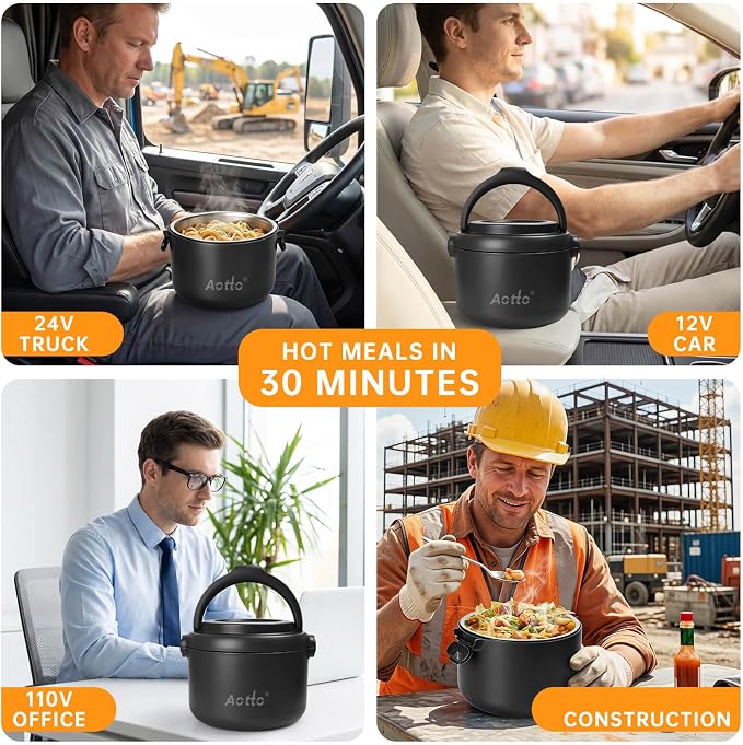 Electric Lunch Box, 32 oz Portable Food Warmer Heater, Lunch Warmer Portable for Work/Office/Car/Travel 12V/24V/110V 3-in-1, Warming Soup & Meal, Spill-Free, Men & Women's Gifts, Black - Image 2