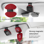 SINGARO Sunglasses Holder for Car, Leather Magnetic Buckle Sun Visor Sunglass Clip, Ticket Card Storage Glasses Clip, Car Interior Accessories for Men and Women（2PCS Black-red） - Image 7