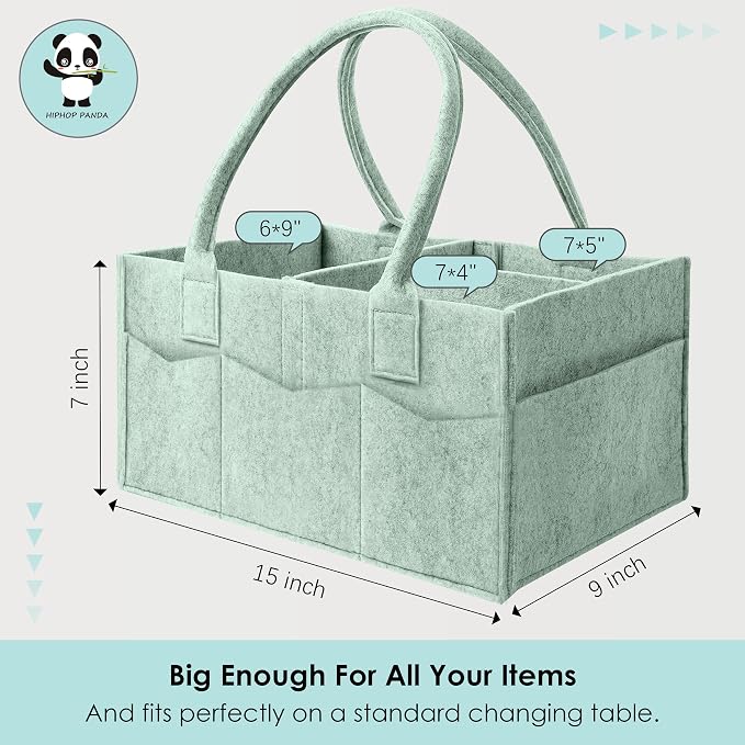 HIPHOP PANDA 2-Pack Diaper Caddy Organizer - Nursery Storage Bin & Car Organizer for Diapers, Wipes, and Baby Essentials - Dual-Color Solid Set (Grey/Green), Regular Size - Image 6