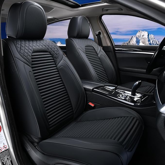 Coverado Front Seat Covers, Leather Car Seat Covers, Black Seat Covers for Cars, Car Seat Protector Cushions Universal Fit for Most Cars & SUV Trucks(Red) by COVERADOAUTO