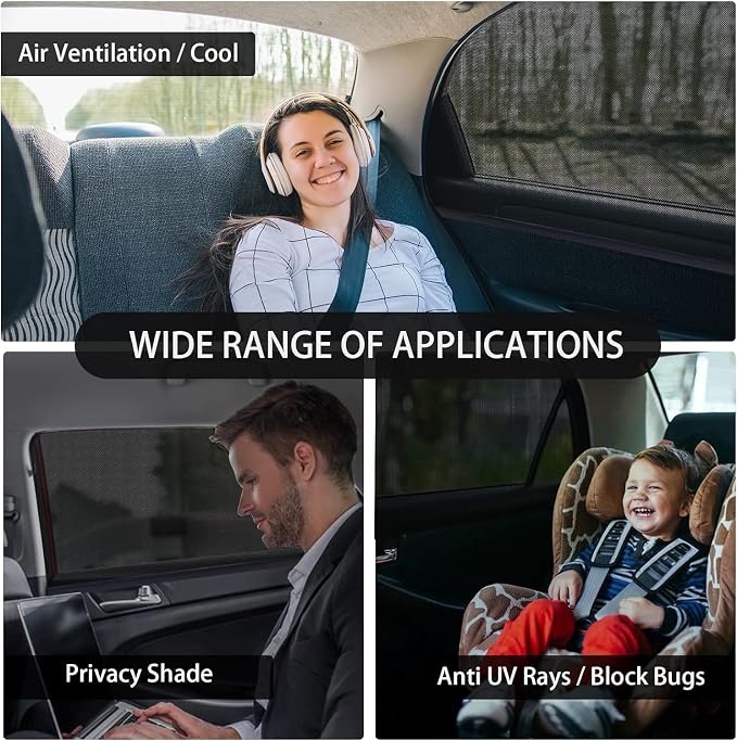 2 Pack Car Camping Window Shades Screen Mesh 27"x43" for SUV, Pickup, Truck | Elastic Breathable Mesh UV & bug Protection Side Window Covers for Car Camping Overnight Sleeping Car Window Shade for Baby - Image 2