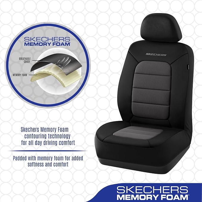 Skechers Memory Foam Car Seat Covers,Thick Cool Touch Fabric Seat Covers,Seat Cover Full Sets Airbag Compatible,Automotive Comfort Protection for Most Cars,Vans,Trucks,SUV,Grey - Image 5