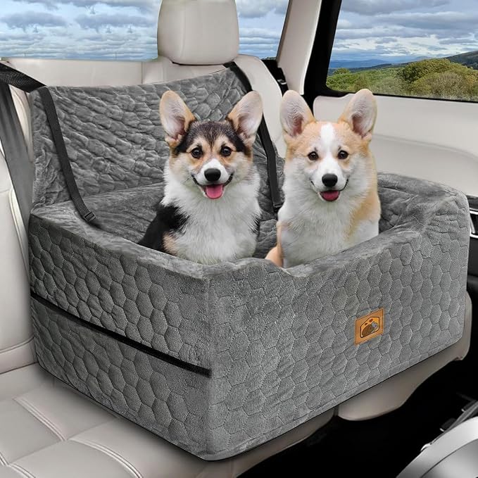 Dog Car Seat for Medium/Large Dog Booster Seat Under 60 lbs or 2 Small Dogs, Multi-Functional Pet Car Seat with Thick Cushion, 2 Safety Leashes (Gray) - Image 7