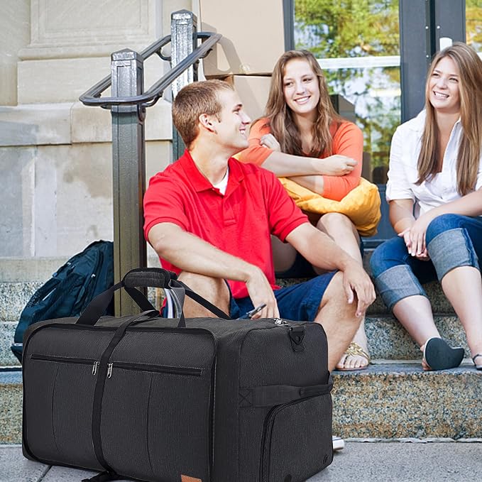 100L EXTRA LARGE Foldable Waterproof Travel Duffle Bag for Men Women | with Shoe Compartment, Black, 32“ Duffel for Weekender Gym Sport, Tear Resistant, Polyester - Image 7